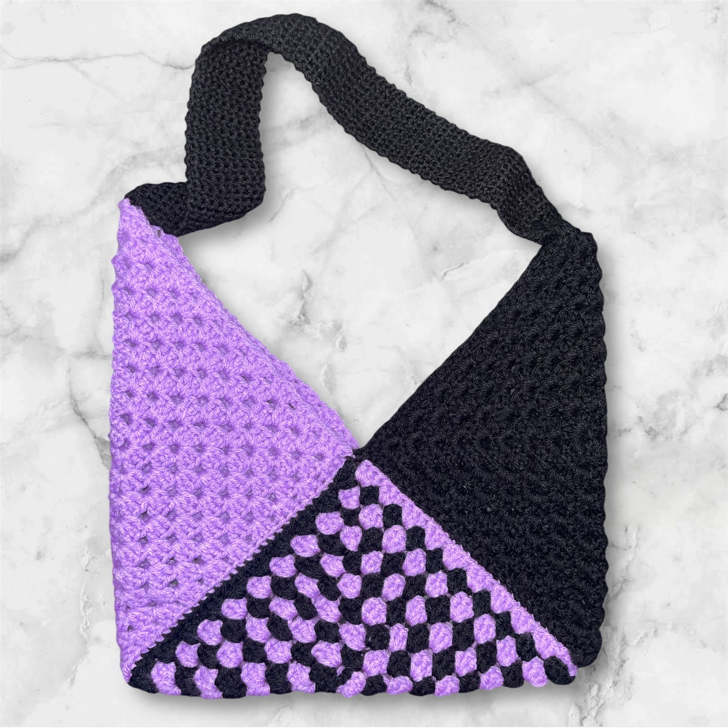 Lilac and Black Duo-tone Granny Square Tote - Unlined
